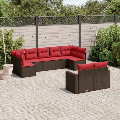 9-tlg. Garten-Sofagarnitur mit Kissen Braun Poly Rattan