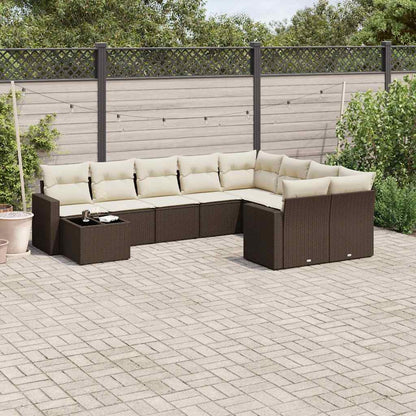 10-tlg. Garten-Sofagarnitur mit Kissen Braun Poly Rattan