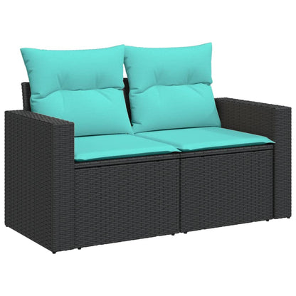 10-tlg. Garten-Sofagarnitur mit Kissen Schwarz Poly Rattan