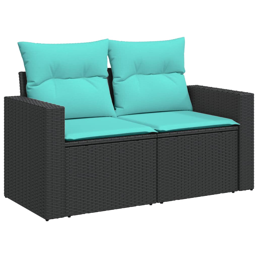 11-tlg. Garten-Sofagarnitur mit Kissen Schwarz Poly Rattan