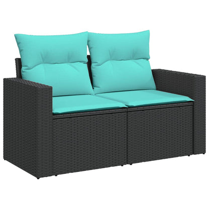 11-tlg. Garten-Sofagarnitur mit Kissen Schwarz Poly Rattan