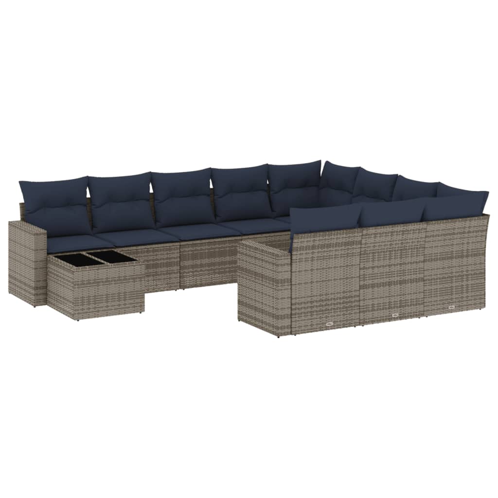 11-teiliges Gartensofa-Set mit Kissen, grau, Polyrattan