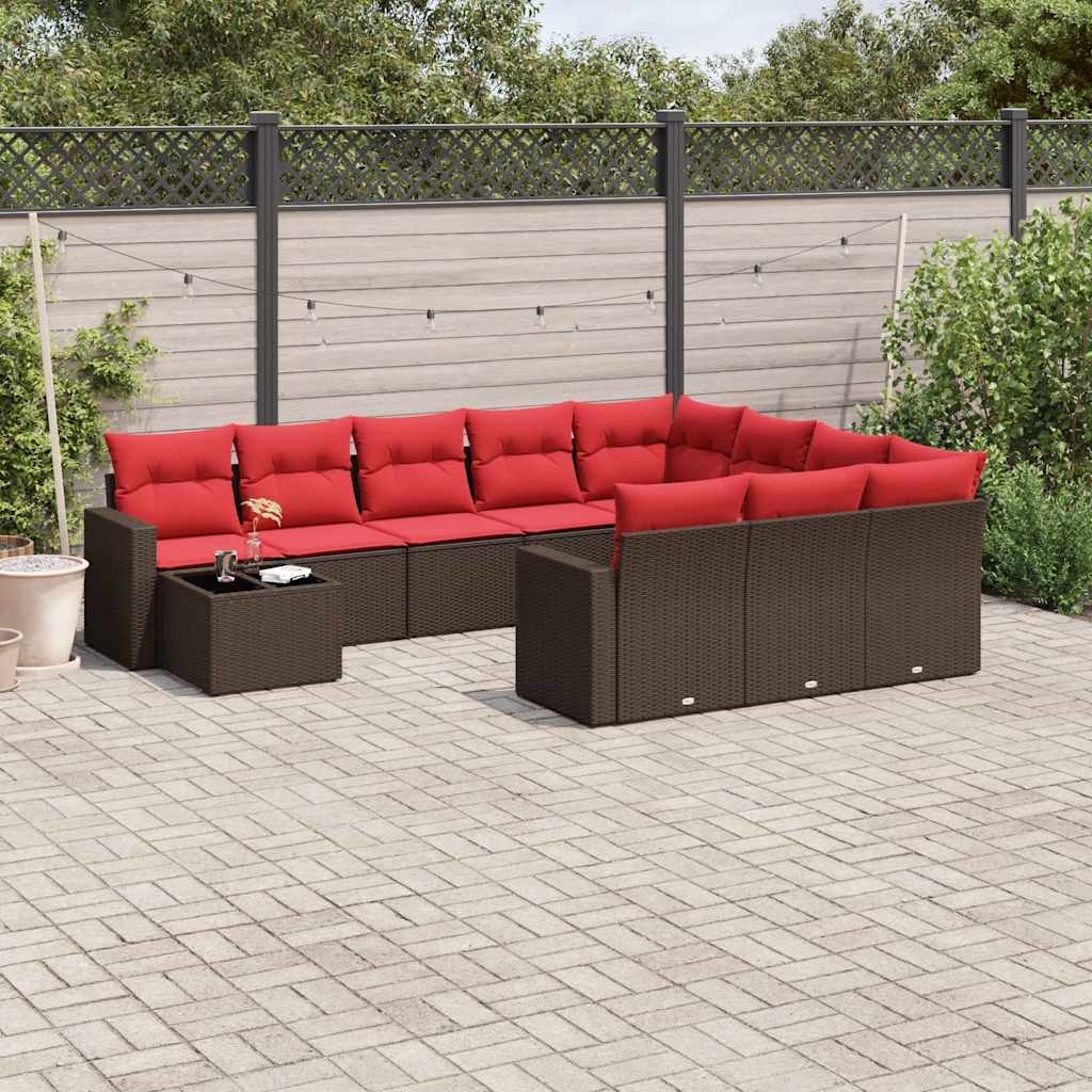 11-teiliges Gartensofa-Set mit Kissen, braun, Polyrattan