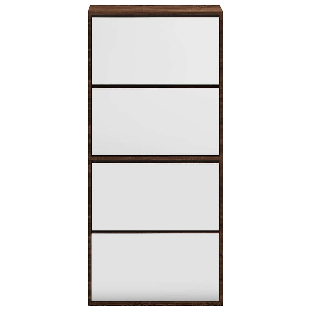 Schuhschrank mit Spiegel 4 Fächer Braun Eiche-Optik 63x17x134cm