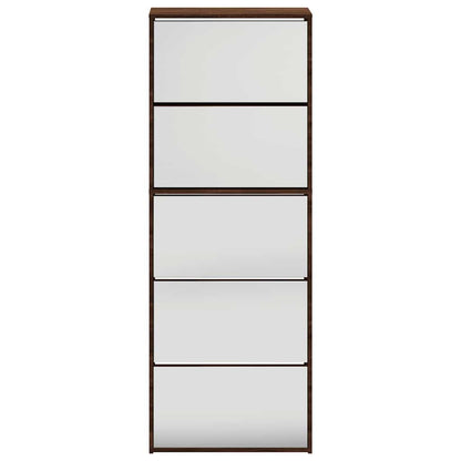 Schuhschrank mit Spiegel 5 Fächer Braun Eiche 63x17x169,5 cm