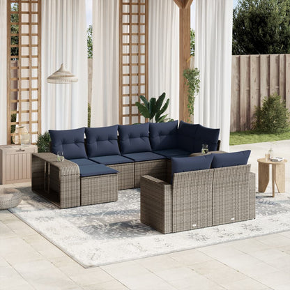 10-teiliges Gartensofa-Set mit Kissen, grau, Polyrattan