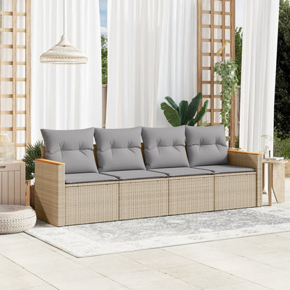 4-tlg. Garten-Sofagarnitur mit Kissen Beigemischung Poly Rattan