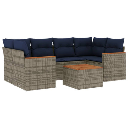 7-teiliges Gartensofa-Set mit Kissen, grau, Polyrattan
