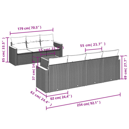 8-teiliges Gartensofa-Set mit Kissen, schwarzes Polyrattan