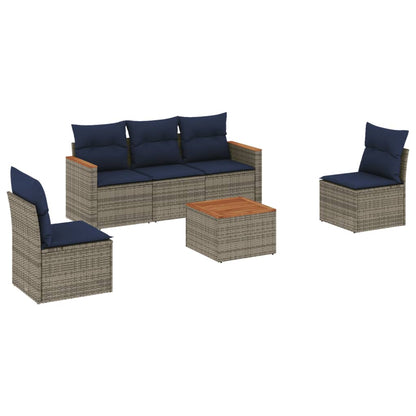 6-teiliges Gartensofa-Set mit Kissen, grau, Polyrattan