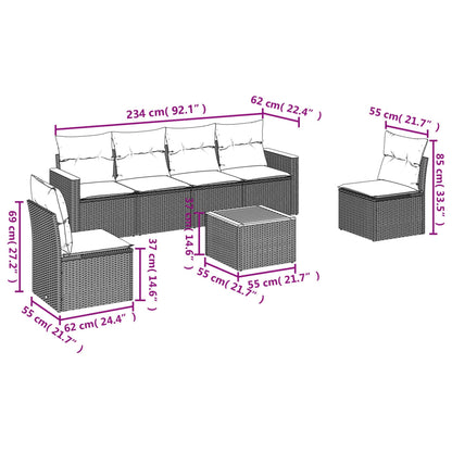 7-teiliges Gartensofa-Set mit Kissen, grau, Polyrattan