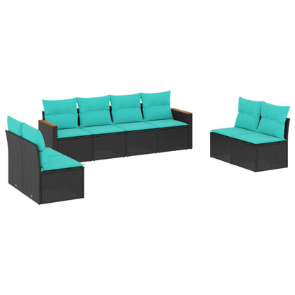 8-teiliges Gartensofa-Set mit Kissen, schwarzes Polyrattan