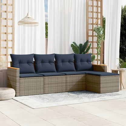 5-teiliges Gartensofa-Set mit Kissen, grau, Polyrattan