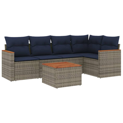 6-teiliges Gartensofa-Set mit Kissen, grau, Polyrattan