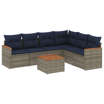 7-teiliges Gartensofa-Set mit Kissen, grau, Polyrattan