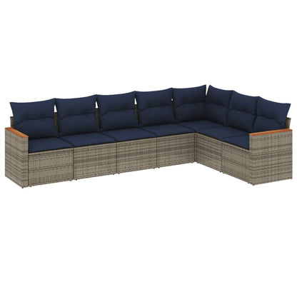 7-teiliges Gartensofa-Set mit Kissen, grau, Polyrattan