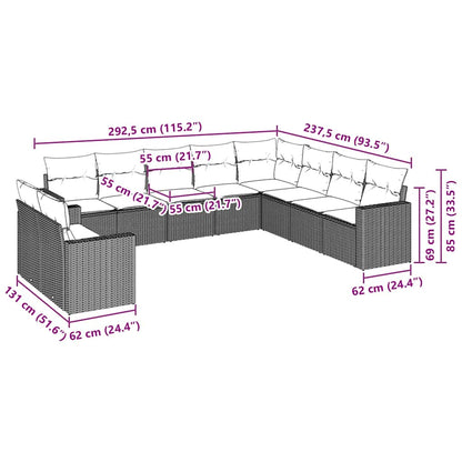 10-tlg. Garten-Sofagarnitur mit Kissen Braun Poly Rattan