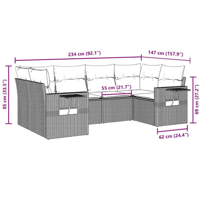 6-tlg. Garten-Sofagarnitur mit Kissen Braun Poly Rattan