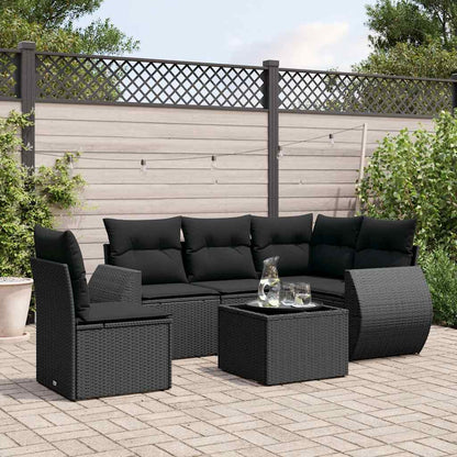 6-tlg. Garten-Sofagarnitur mit Kissen Schwarz Poly Rattan