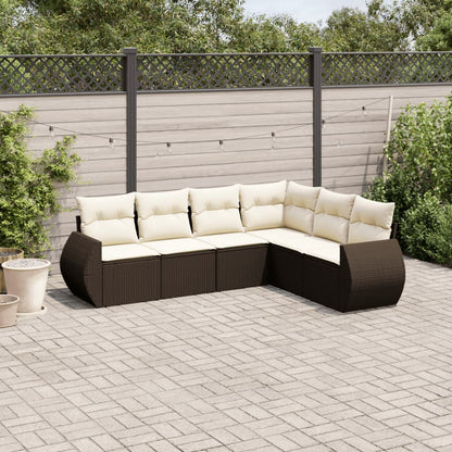 6-tlg. Garten-Sofagarnitur mit Kissen Braun Poly Rattan