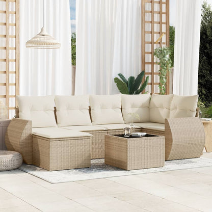 7-tlg. Garten-Sofagarnitur mit Kissen Beige Poly Rattan