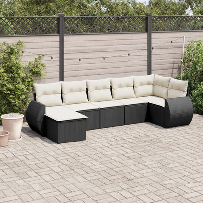 8-tlg. Garten-Sofagarnitur mit Kissen Schwarz Poly Rattan