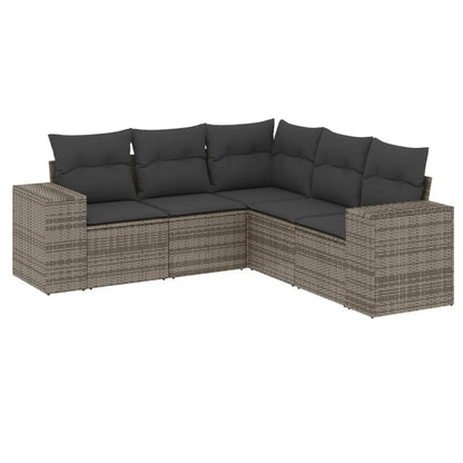 5-tlg. Garten-Sofagarnitur mit Kissen Grau Poly Rattan