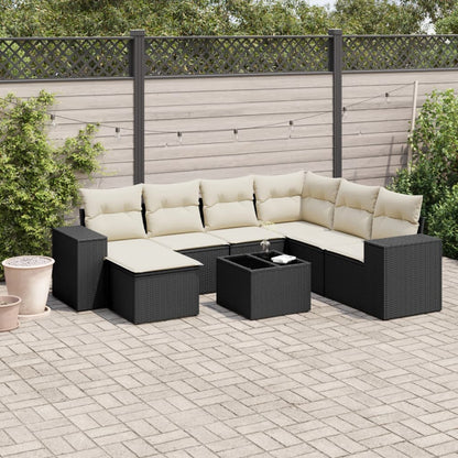 8-tlg. Garten-Sofagarnitur mit Kissen Schwarz Poly Rattan