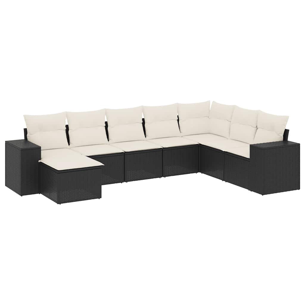 8-tlg. Garten-Sofagarnitur mit Kissen Schwarz Poly Rattan