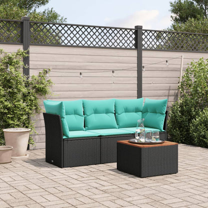 4-tlg. Garten-Sofagarnitur mit Kissen Schwarz Poly Rattan