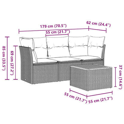 4-tlg. Garten-Sofagarnitur mit Kissen Grau Poly Rattan
