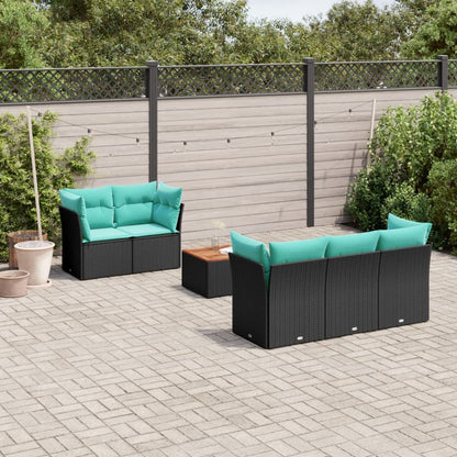 6-tlg. Garten-Sofagarnitur mit Kissen Schwarz Poly Rattan