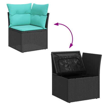 7-tlg. Garten-Sofagarnitur mit Kissen Schwarz Poly Rattan