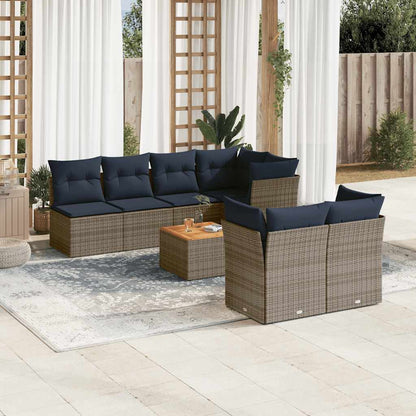 8-tlg. Garten-Sofagarnitur mit Kissen Grau Poly Rattan