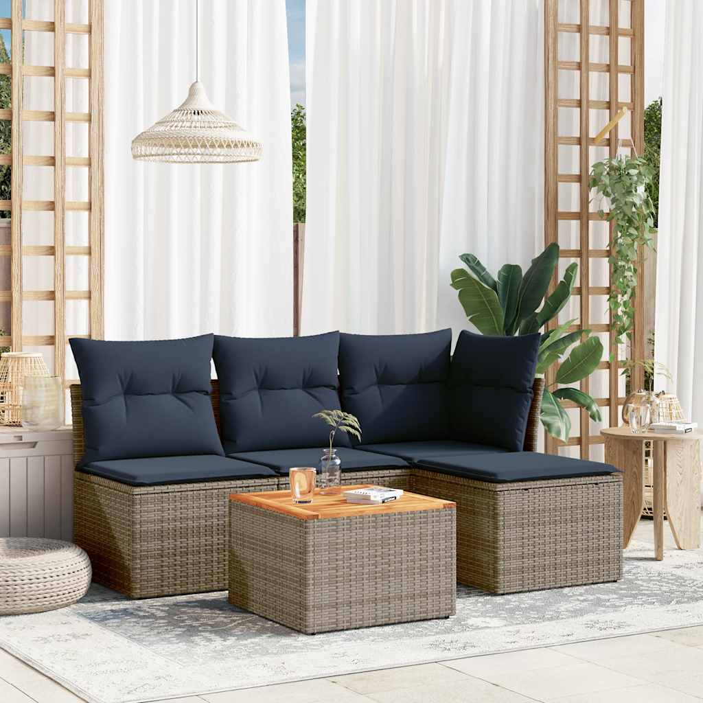 5-teiliges Gartensofa-Set mit Kissen, grau, Polyrattan