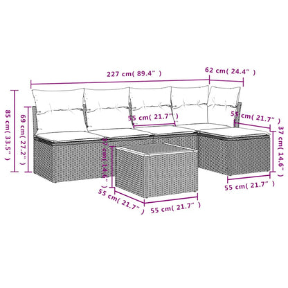 6-tlg. Garten-Sofagarnitur mit Kissen Schwarz Poly Rattan