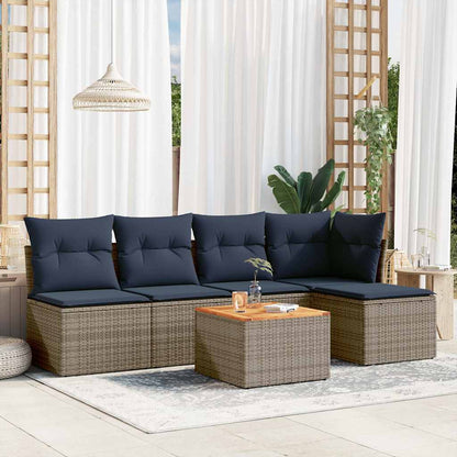 6-teiliges Gartensofa-Set mit Kissen, grau, Polyrattan