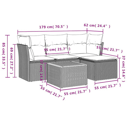 5-tlg. Garten-Sofagarnitur mit Kissen Schwarz Poly Rattan