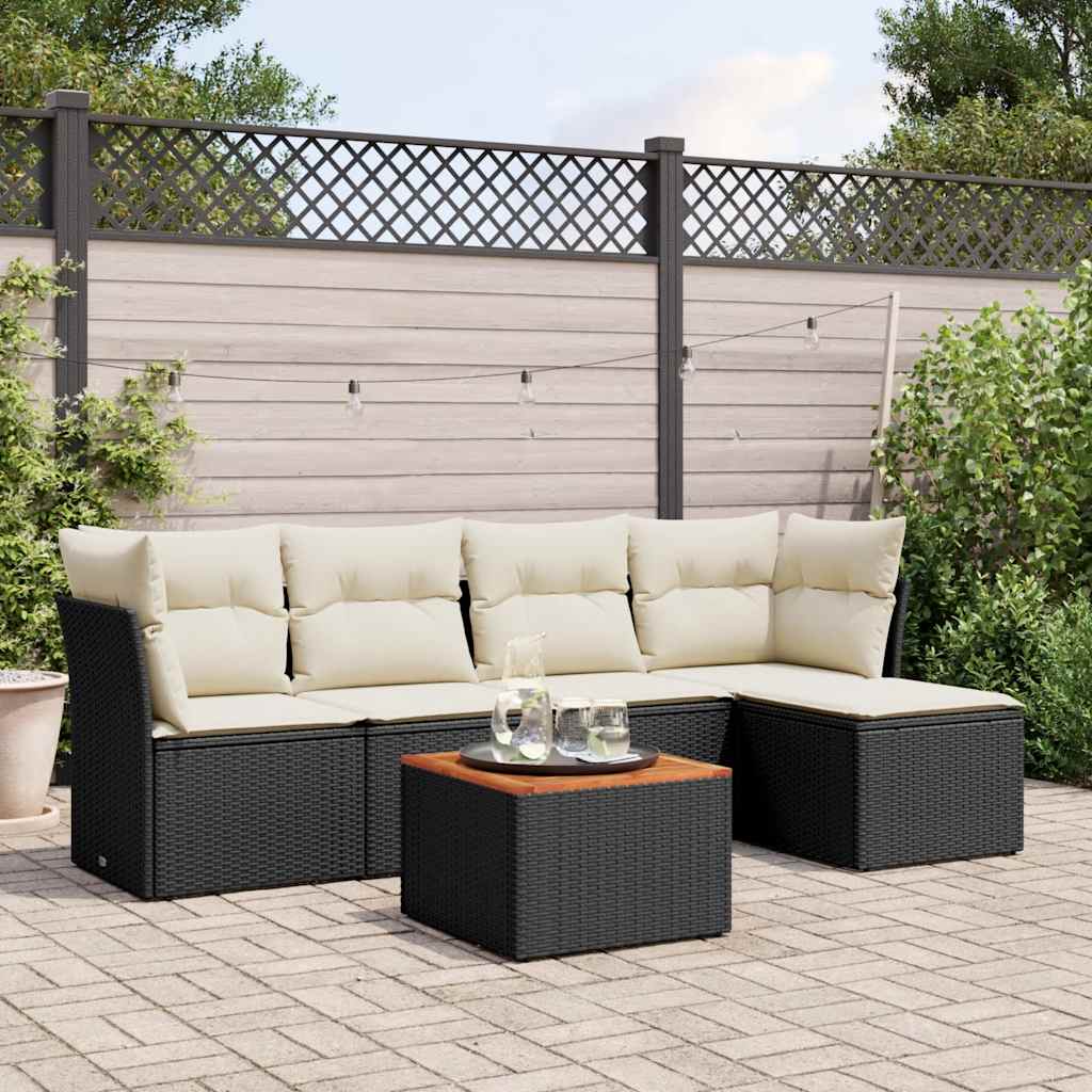 6-tlg. Garten-Sofagarnitur mit Kissen Schwarz Poly Rattan