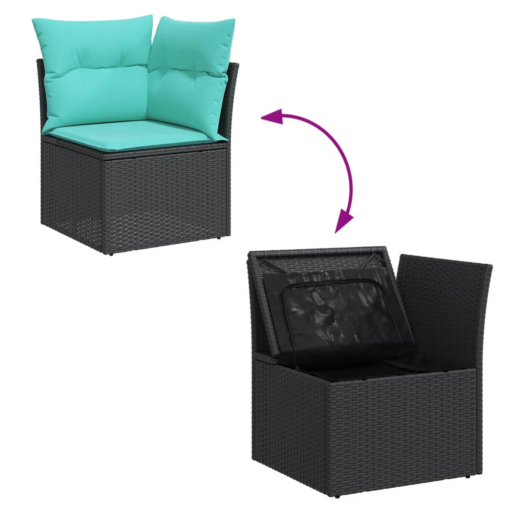 6-tlg. Garten-Sofagarnitur mit Kissen Schwarz Poly Rattan