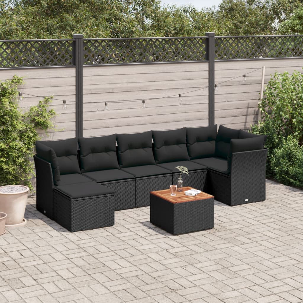 8-tlg. Garten-Sofagarnitur mit Kissen Schwarz Poly Rattan