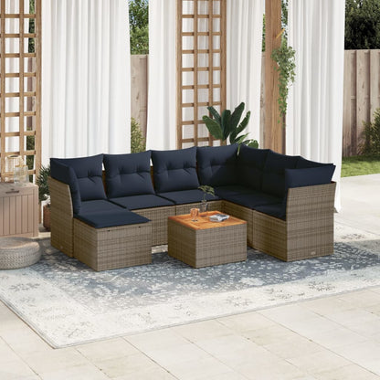 8-teiliges Gartensofa-Set mit Kissen, grau, Polyrattan