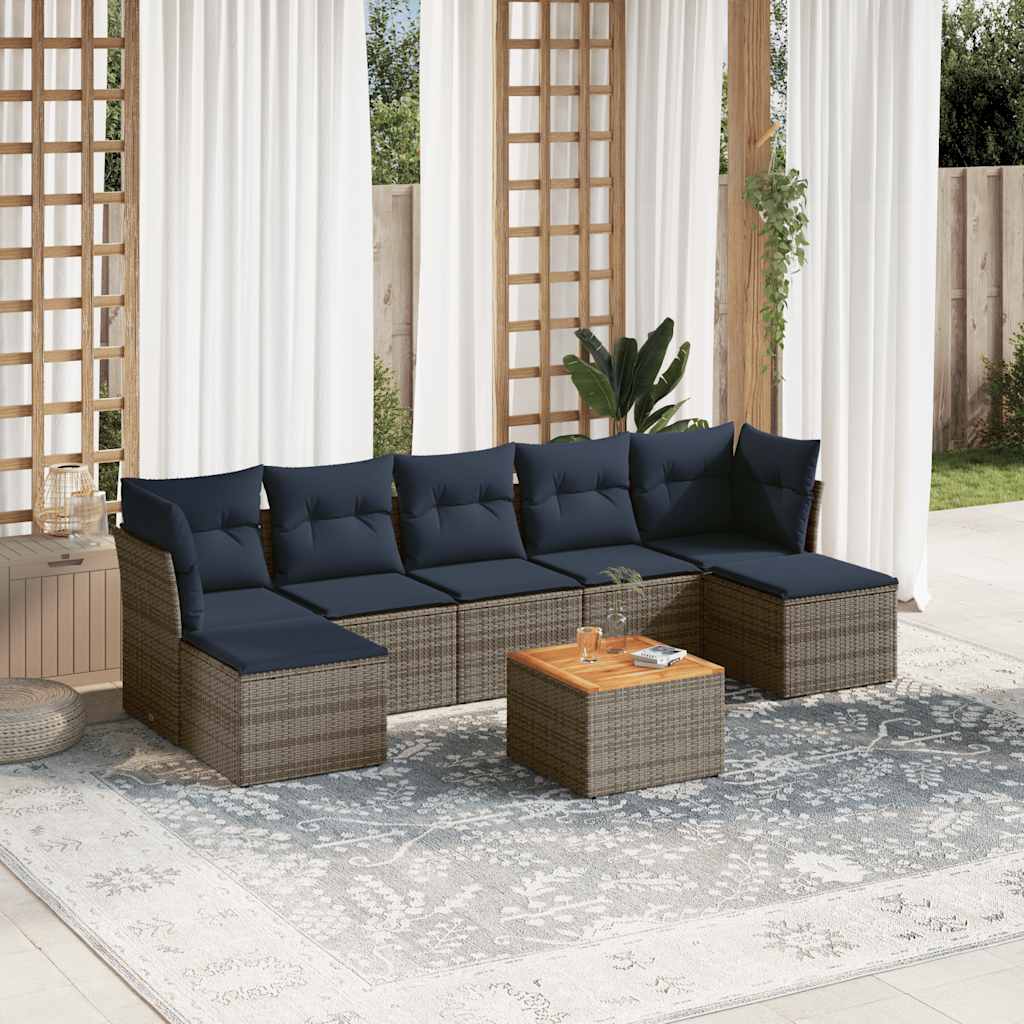 8-teiliges Gartensofa-Set mit Kissen, grau, Polyrattan