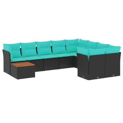 10-tlg. Garten-Sofagarnitur mit Kissen Schwarz Poly Rattan