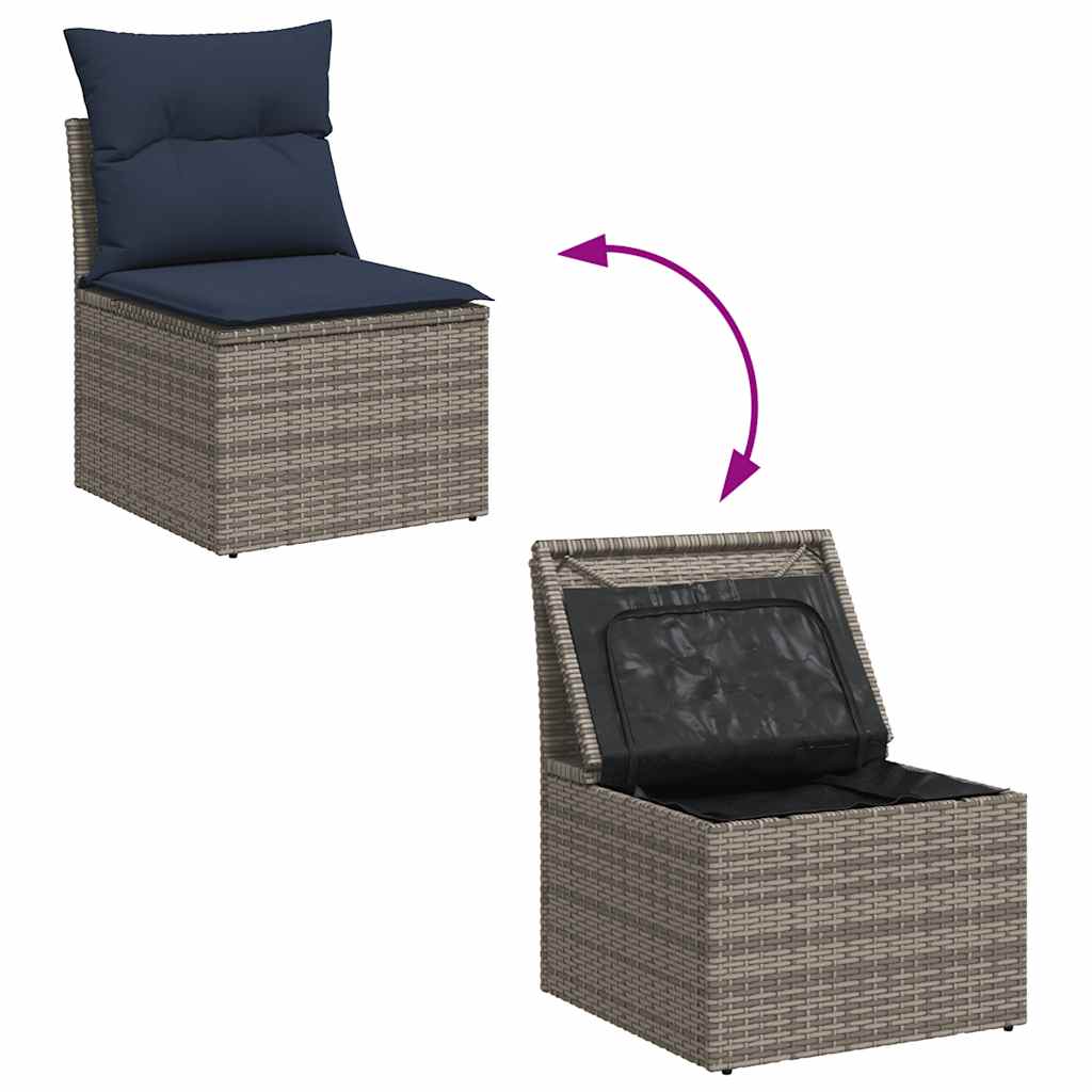 11-teiliges Gartensofa-Set mit Kissen, grau, Polyrattan