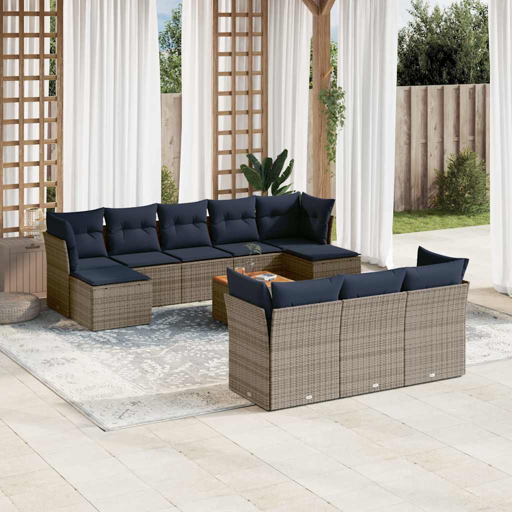 11-teiliges Gartensofa-Set mit Kissen, grau, Polyrattan