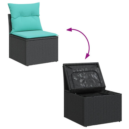 13-tlg. Garten-Sofagarnitur mit Kissen Schwarz Poly Rattan