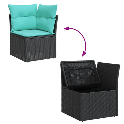 14-tlg. Garten-Sofagarnitur mit Kissen Schwarz Poly Rattan