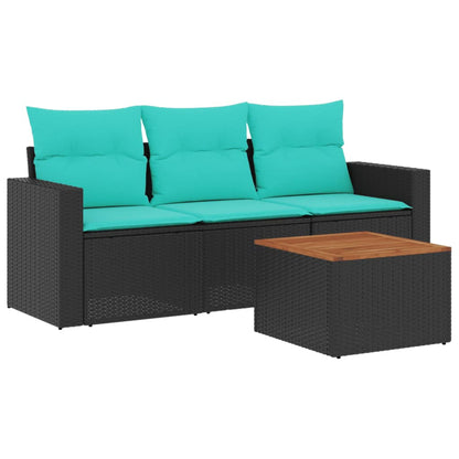 4-tlg. Garten-Sofagarnitur mit Kissen Schwarz Poly Rattan