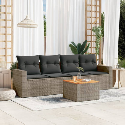 5-tlg. Garten-Sofagarnitur mit Kissen Grau Poly Rattan